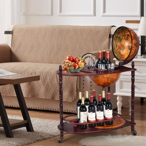  COSTWAY Mappamondo Bar Con Ruote Mobili Porta Liquori Minibar Portabottiglie, 88 X 70 X 45 Cm