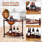  COSTWAY Mappamondo Bar Con Ruote Mobili Porta Liquori Minibar Portabottiglie, 88 X 70 X 45 Cm