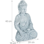  Relaxdays Statua Zen Del Buddha Seduto XL, 40 Cm, Feng Shui, Per Esterni, Da Giardino, Decorativa, Grigio Chiaro