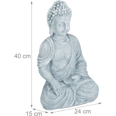  Relaxdays Statua Zen Del Buddha Seduto XL, 40 Cm, Feng Shui, Per Esterni, Da Giardino, Decorativa, Grigio Chiaro