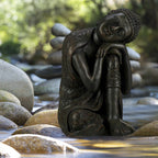  Relaxdays Statua Del Buddha Con Testa Piegata, XL 60cm, Da Giardino, Decorativa, In Resina, Impermeabile, Grigio