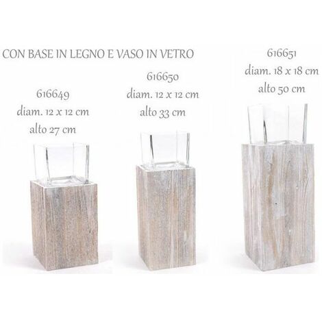  Mercury Bugia Porta Tealight Con Base Legno 33cm