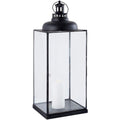 Lanterna In Vetro E Metallo Di Design Moderno Stile Minimalista Portacandela, Cm 25x25x66 H