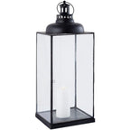  Lanterna In Vetro E Metallo Di Design Moderno Stile Minimalista Portacandela, Cm 25x25x66 H