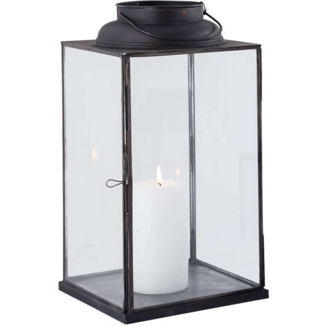  Lanterna In Vetro E Metallo Di Design Moderno Stile Minimalista Portacandela, Cm 14,5x14,5x25 H