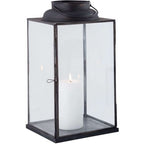  Lanterna In Vetro E Metallo Di Design Moderno Stile Minimalista Portacandela, Cm 14,5x14,5x25 H