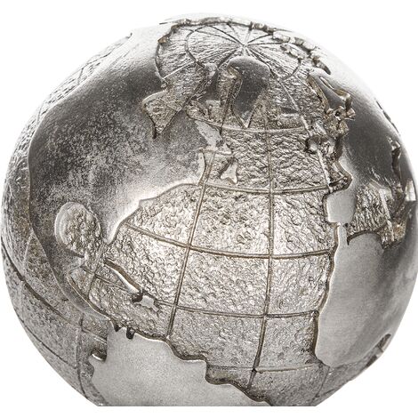 Figura Decorativa Globo Terrestre Argento Piedistallo Nero 18 X 33 Cm Earth