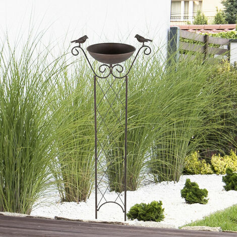  Vasca Per Uccelli Con Supporto Vaschetta Per Uccellini, Griglia Per Viticci Con Picchetto A Terra Resistente Al Gelo Marrone Antico, 19 Cm LxA 30x82 Cm, Giardino