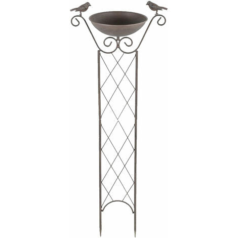  Vasca Per Uccelli Con Supporto Vaschetta Per Uccellini, Griglia Per Viticci Con Picchetto A Terra Resistente Al Gelo Marrone Antico, 19 Cm LxA 30x82 Cm, Giardino