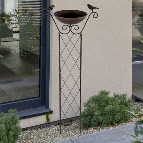  Vasca Per Uccelli Con Supporto Vaschetta Per Uccellini, Griglia Per Viticci Con Picchetto A Terra Resistente Al Gelo Marrone Antico, 19 Cm LxA 30x82 Cm, Giardino