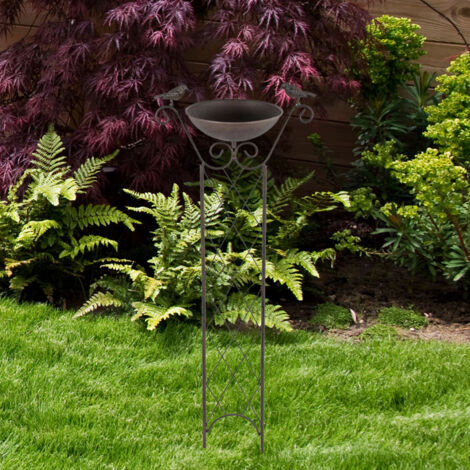  Vasca Per Uccelli Con Supporto Vaschetta Per Uccellini, Griglia Per Viticci Con Picchetto A Terra Resistente Al Gelo Marrone Antico, 19 Cm LxA 30x82 Cm, Giardino