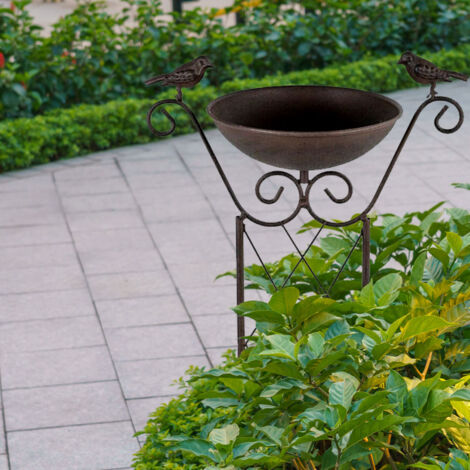  Vasca Per Uccelli Con Supporto Vaschetta Per Uccellini, Griglia Per Viticci Con Picchetto A Terra Resistente Al Gelo Marrone Antico, 19 Cm LxA 30x82 Cm, Giardino