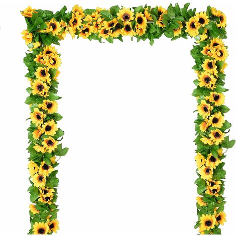  Ghirlanda Di Girasole Artificiale 4 Pezzi, Vite Di Girasole Di Seta, Fiori Artificiali Con Foglie Verdi, Decorazione Della Tavola Di Nozze