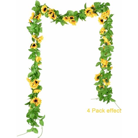  Ghirlanda Di Girasole Artificiale 4 Pezzi, Vite Di Girasole Di Seta, Fiori Artificiali Con Foglie Verdi, Decorazione Della Tavola Di Nozze
