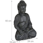  Relaxdays Statua Zen Del Buddha Seduto XL, 40 Cm, Feng Shui, Per Esterni, Da Giardino, Decorativa, Grigio Scuro