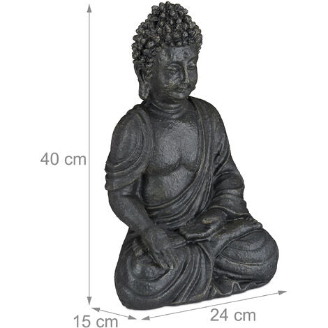  Relaxdays Statua Zen Del Buddha Seduto XL, 40 Cm, Feng Shui, Per Esterni, Da Giardino, Decorativa, Grigio Scuro