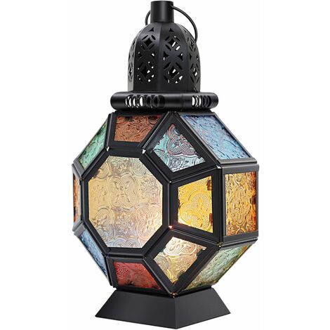  Lanterna Marocchina In Metallo Retrò, Portacandele In Ferro Portacandele Marocchino Per Giardino Esterno, Lanterna A Candela Lampada Candela Arredamento Orientale - Nero + Colorato
