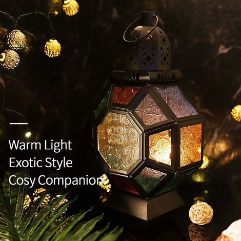  Lanterna Marocchina In Metallo Retrò, Portacandele In Ferro Portacandele Marocchino Per Giardino Esterno, Lanterna A Candela Lampada Candela Arredamento Orientale - Nero + Colorato