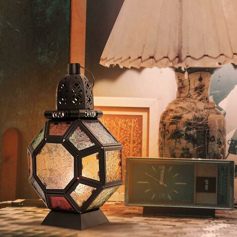  Lanterna Marocchina In Metallo Retrò, Portacandele In Ferro Portacandele Marocchino Per Giardino Esterno, Lanterna A Candela Lampada Candela Arredamento Orientale - Nero + Colorato