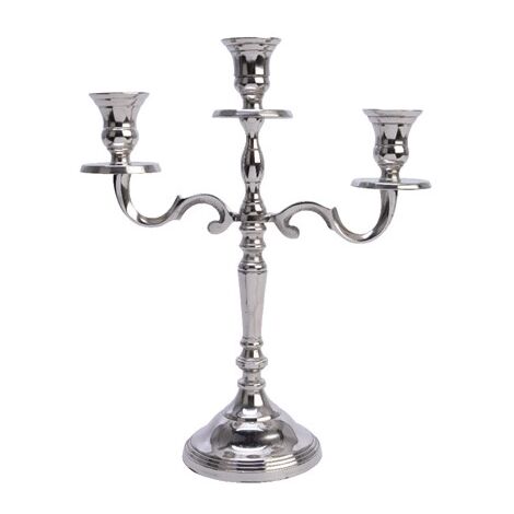 Decoris CANDELABRO IN ALLUMINIO SMALTATO LUCIDO SILVER H30CM
