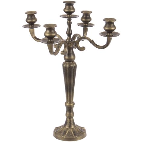  Candelabro Antichizzato Brunito 5 Fuochi Braccia Candeliere Portacandele Laryn - Altezza: 52 Cm