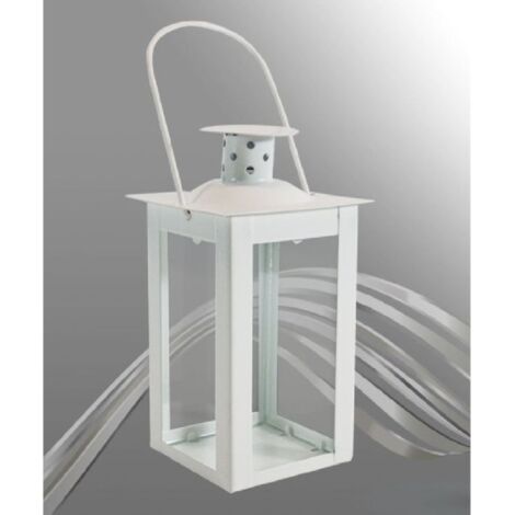  Trade Shop - Porta Candela Lanterna Bianca Vetro Metallo Bomboniera Matrimonio Camino 87360