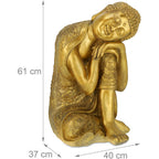  Relaxdays Buddha, Figura Da Giardino, Resistente Alle Intemperie, Buddha Seduto, Poliresina, HBT: 61x40x37 Cm, Dorata