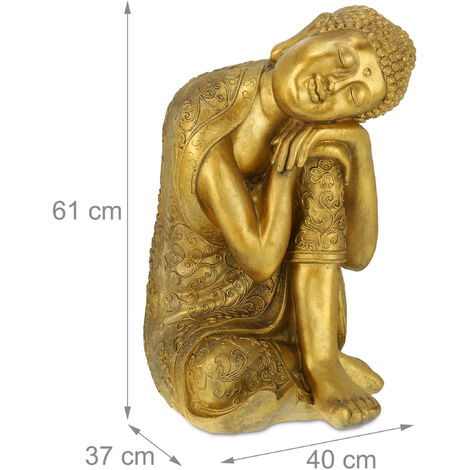  Relaxdays Buddha, Figura Da Giardino, Resistente Alle Intemperie, Buddha Seduto, Poliresina, HBT: 61x40x37 Cm, Dorata