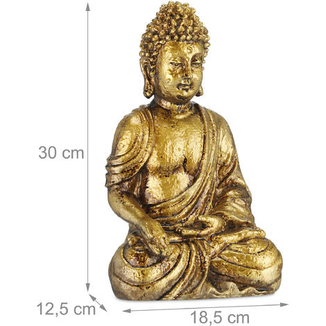  Relaxdays Buddha, Figura Da Giardino, Resistente Alle Intemperie, Buddha Seduto, In Poliresina, 30x18,5x12,5 Cm, Dorata