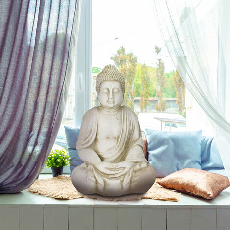  Relaxdays Buddha, Figura Da Giardino, Resistente Alle Intemperie, Buddha Seduto, In Poliresina, HLP 70x45x35 Cm, Crema