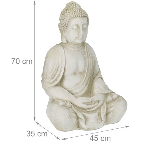 Relaxdays Buddha, Figura Da Giardino, Resistente Alle Intemperie, Buddha Seduto, In Poliresina, HLP 70x45x35 Cm, Crema