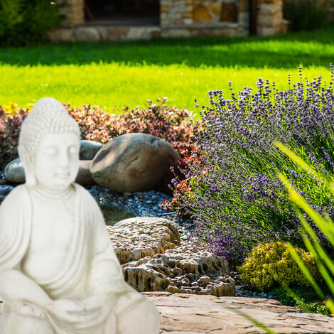  Relaxdays Buddha, Figura Da Giardino, Resistente Alle Intemperie, Buddha Seduto, In Poliresina, HLP 70x45x35 Cm, Crema