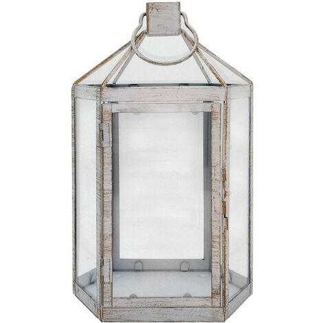  Rebecca Mobili Lanterna Portacandela Bianca Grande Shabby In Metallo E PVC Da Interno Esterno