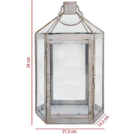  Rebecca Mobili Lanterna Portacandela Bianca Grande Shabby In Metallo E PVC Da Interno Esterno