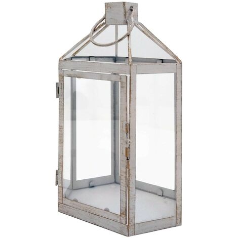  Rebecca Mobili Lanterna Portacandela Bianca Grande Shabby In Metallo E PVC Da Interno Esterno