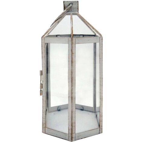  Rebecca Mobili Lanterna Portacandela Bianca Grande Shabby In Metallo E PVC Da Interno Esterno