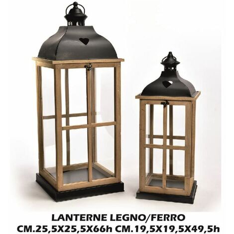  LANTERNE LEGNO/METALLO SET 2 PZ. CM.25X25X66h CM.49X19X19h