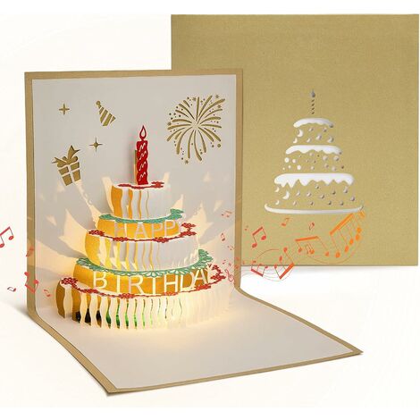  Biglietto Di Auguri Di Compleanno Musicale Invito Di Compleanno Biglietto Regalo Ragazza Uomo Ragazzo Donna Pop Up 3D Con Busta, Oro