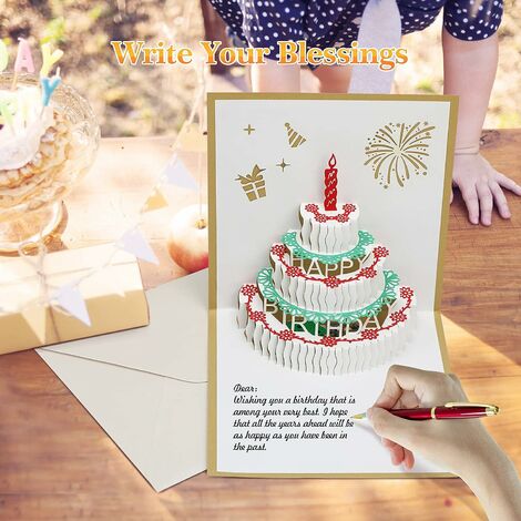  Biglietto Di Auguri Di Compleanno Musicale Invito Di Compleanno Biglietto Regalo Ragazza Uomo Ragazzo Donna Pop Up 3D Con Busta, Oro
