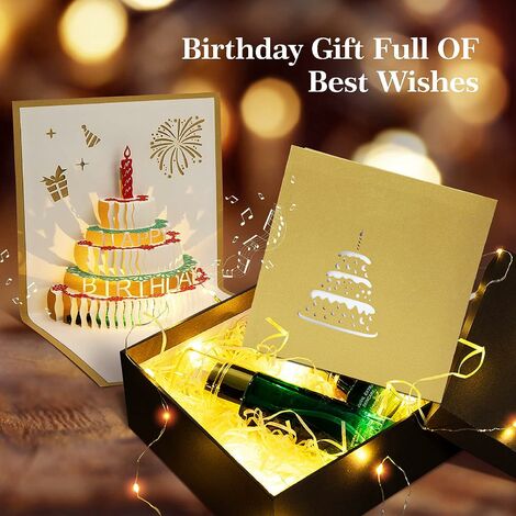  Biglietto Di Auguri Di Compleanno Musicale Invito Di Compleanno Biglietto Regalo Ragazza Uomo Ragazzo Donna Pop Up 3D Con Busta, Oro