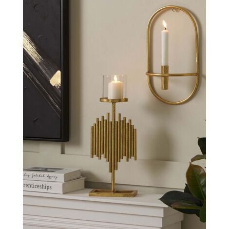  Portacandele Moderno In Metallo E Vetro Color Oro 47 Cm Nias