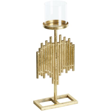  Portacandele Moderno In Metallo E Vetro Color Oro 47 Cm Nias