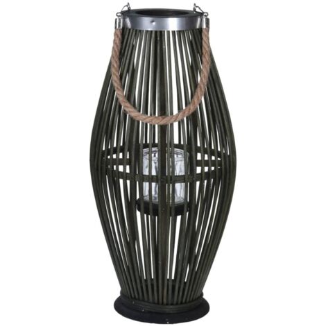 Progarden LANTERNA IN BAMBOO VERDE 24X24XH48CM OVALE CON CORDA IN JUTA