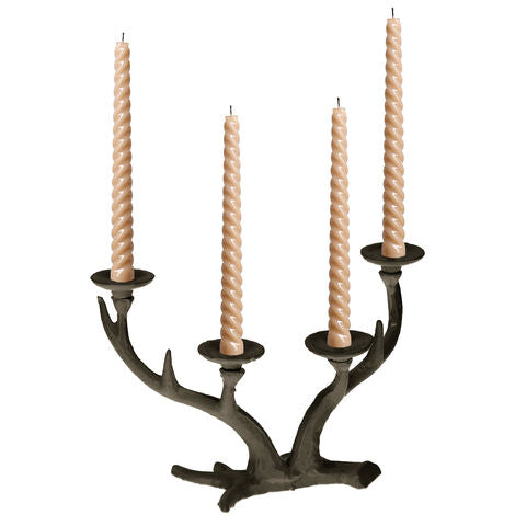  Relaxdays Portacandele A Quattro Bracci, Design A Corna Di Cervo, Candelabro Vintage Per Candele Lunghe, Ghisa, Marrone
