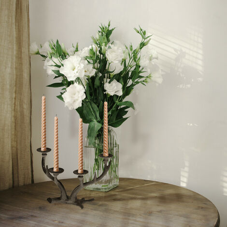  Relaxdays Portacandele A Quattro Bracci, Design A Corna Di Cervo, Candelabro Vintage Per Candele Lunghe, Ghisa, Marrone