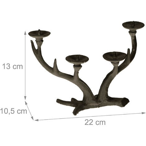 Relaxdays Portacandele A Quattro Bracci, Design A Corna Di Cervo, Candelabro Vintage Per Candele Lunghe, Ghisa, Marrone