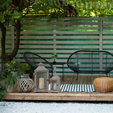  Rebecca Mobili Set 2 Lanterne Metallo Pvc Legno Chiaro Retro 72x32x27