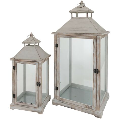  Rebecca Mobili Set 2 Lanterne Metallo Pvc Legno Chiaro Retro 72x32x27
