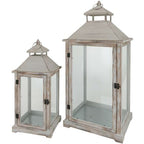  Rebecca Mobili Set 2 Lanterne Metallo Pvc Legno Chiaro Retro 72x32x27