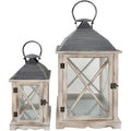  Rebecca Mobili 2 Lanterne Portacandele Metallo Legno Pvc Metallo 52x28x28